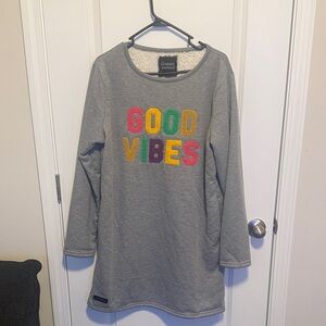 Simply Southern Gray Sweatshirt Dress with Colorful GOOD VIBES Chenille